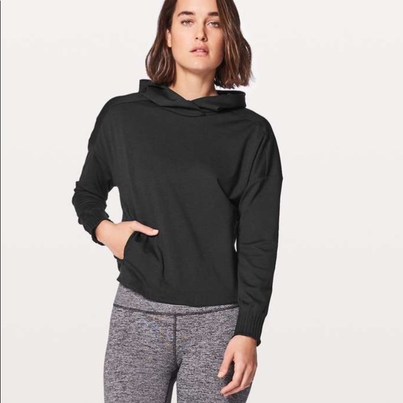 Lululemon Athletica Split Out Hoodie Black 6/S Open Tie Back Cropped Sweatshirt - Picture 3 of 15